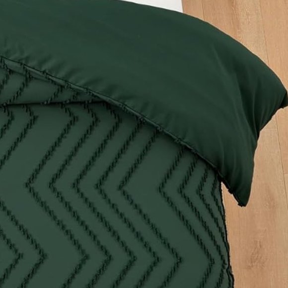 Forest Green Chevron Texture Full Size Bed Comforter Shams Set Bedding Dark Pine - Picture 5 of 12